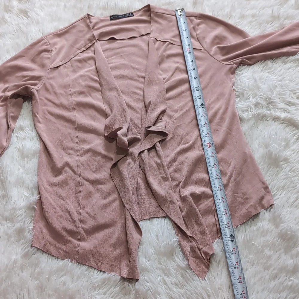 Black Tape_ Pastel Pink Suede Open Front Flowy Waterfall Cardigan Medium